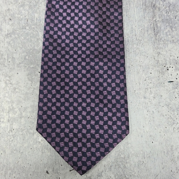 Brooks Brothers | Navy Blue & Purple Square Box Print Silk Tie - Picture 2 of 4